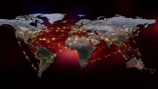 A world map highlighting regions with significant geopolitical tensions or economic instability, with dotted lines illustrating potential impacts on global supply chains and financial markets.