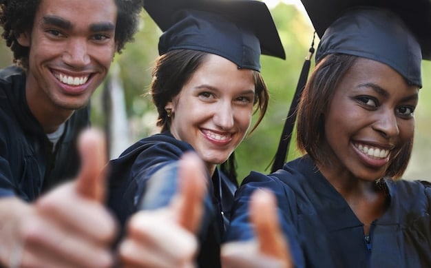 A diverse group of college students celebrating graduation, symbolizing the opportunities afforded by financial aid.
