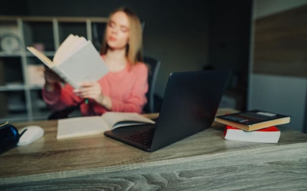 A close-up of a student meticulously reviewing college transcripts and course catalogs at a desk filled with papers and a laptop. Soft, focused lighting to emphasize concentration.