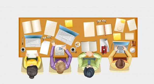 An overhead shot of a student sitting at a desk, surrounded by textbooks, notebooks, and a laptop. The student is meticulously reviewing their application materials, including a statement of purpose. The desk is well-organized, reflecting the student's dedication and preparation. Natural light fills the room, creating a focused and studious atmosphere.