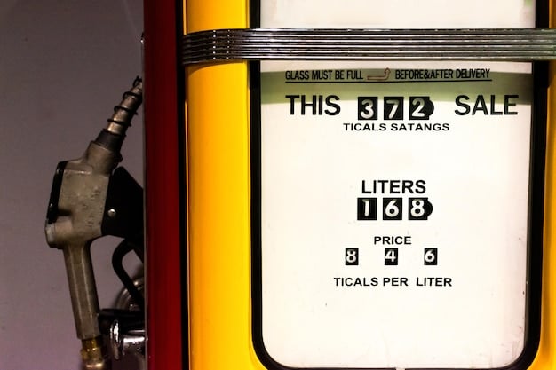 Close-up of a gasoline pump displaying a high price per gallon. The background is blurred, focusing attention on the numbers and the brand of the gas station.