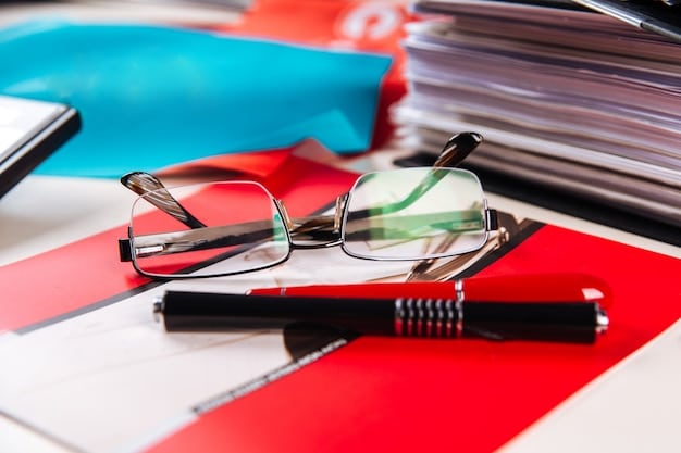 A desk with neatly organized documents, including a CTPS, CPF, and a completed eSocial registration form, alongside a pen and a pair of glasses, suggesting careful preparation and attention to detail.