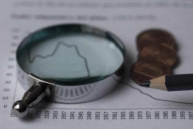 A magnifying glass focusing on a balance sheet, symbolizing careful financial analysis and due diligence in small-cap investing.