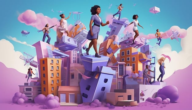 A vibrant illustration showing diverse individuals contributing to the construction of a building, representing the concept of crowdfunding in real estate. The image includes elements of modern architecture and technology, symbolizing the collaborative and accessible nature of this investment approach.