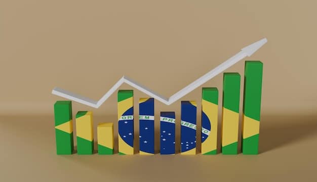 A visual representation of the Brazilian Central Bank overseeing the policies influencing interest rate reductions, with charts depicting decreasing inflation and potential economic growth.
