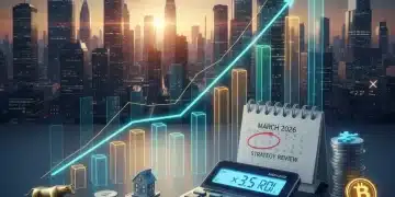 Gráficos de crescimento financeiro e calculadora com data de 2026, simbolizando otimização de carteira.