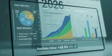 Gráficos financeiros e um calendário de 2026, simbolizando o rebalanceamento estratégico da carteira de investimentos para o futuro.