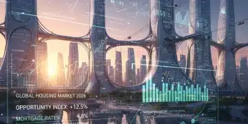 Decoding the 2026 Housing Market: 3 Business Opportunities Beyond Real Estate Futuristic city skyline with financial data overlays representing 2026 housing market analysis.
