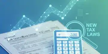 Illustration of 2026 tax documents, calculator, and magnifying glass