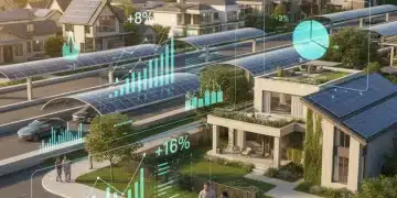 Illustration of 2026 US housing market trends with homes and financial graphs