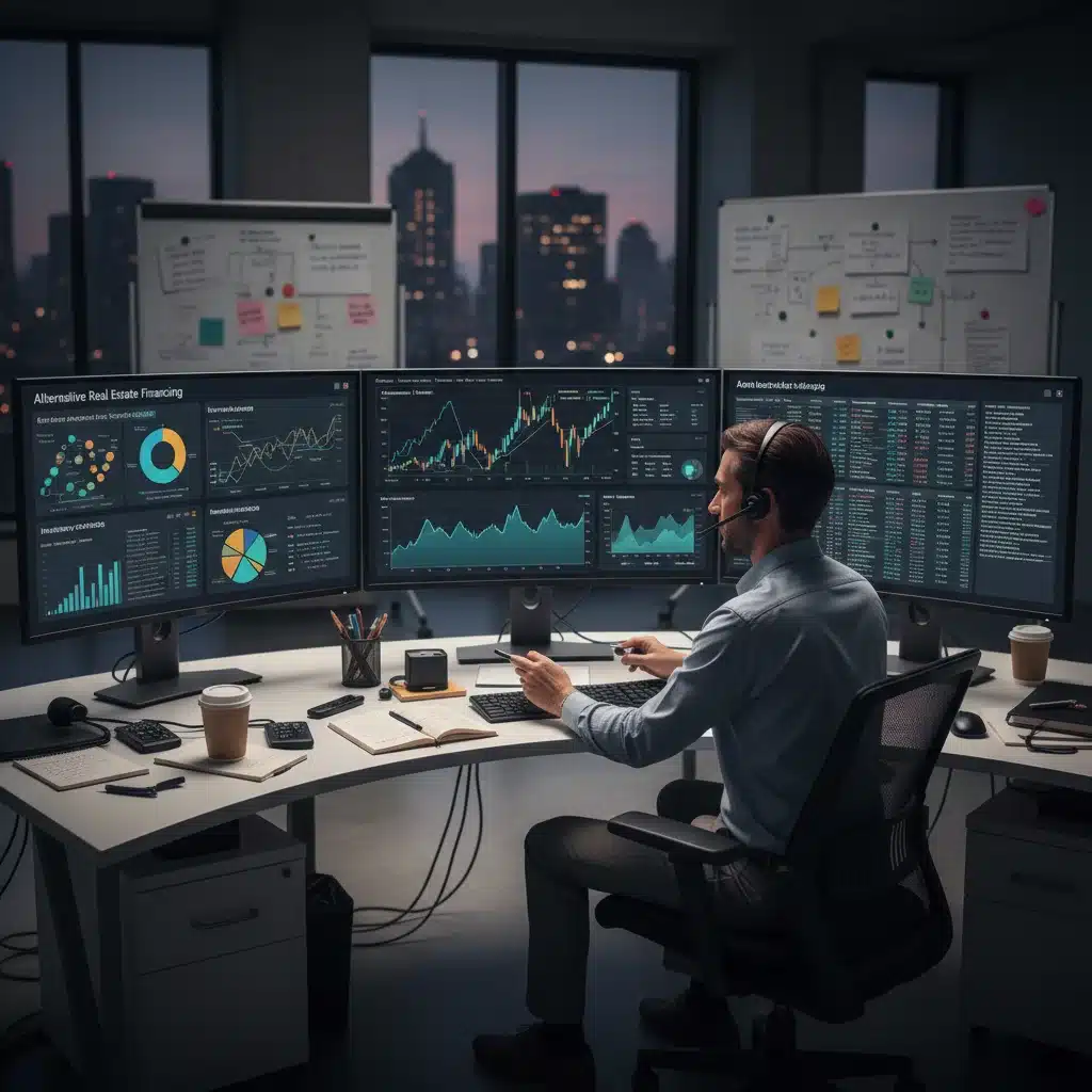 Individual analyzing complex financial charts for alternative real estate investment strategies.