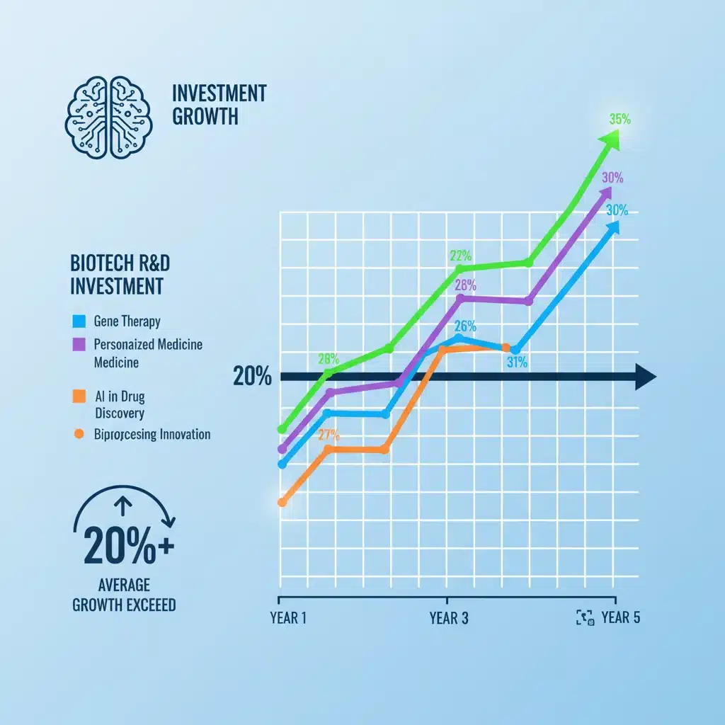 Infographic showing biotech R&D investment growth by sector