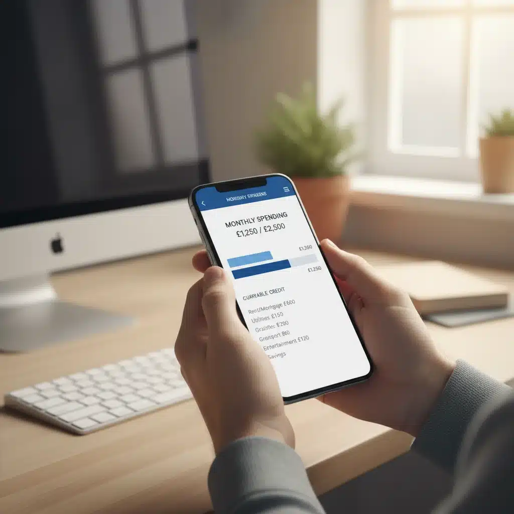 Hands holding a smartphone with a budget tracking app, illustrating responsible credit management.