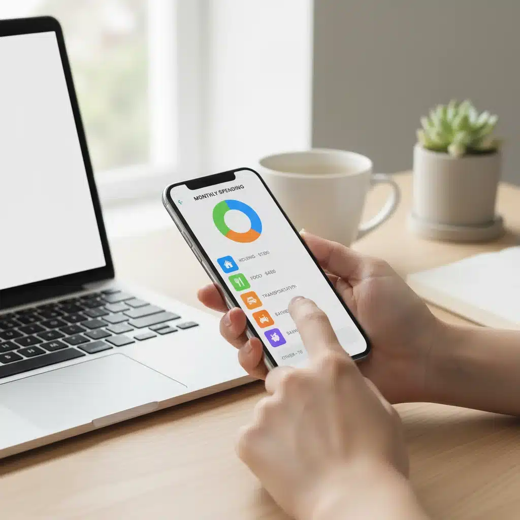 Person using budgeting app on smartphone to track expenses and savings