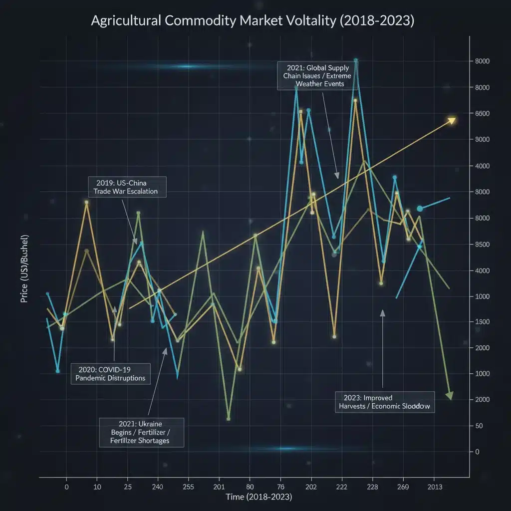 Financial chart showing volatile agricultural commodity prices over time