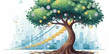 Small monthly investment growing into a large tree of wealth through compound interest.