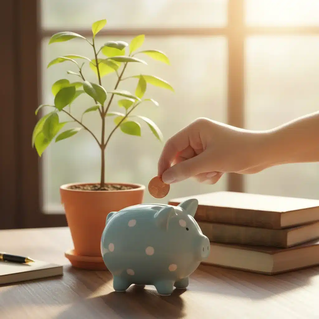 Consistent saving for retirement with a piggy bank and growing plant