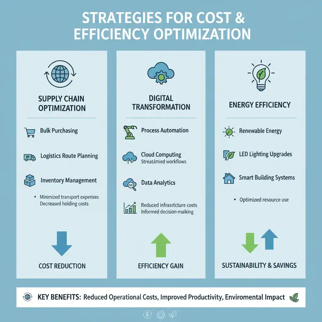 Infographic detailing cost-cutting measures and efficiency improvements for businesses.