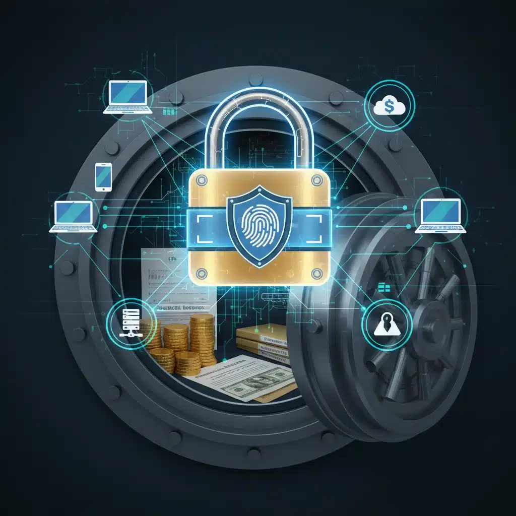 Digital padlock symbolizing robust cybersecurity for financial protection.