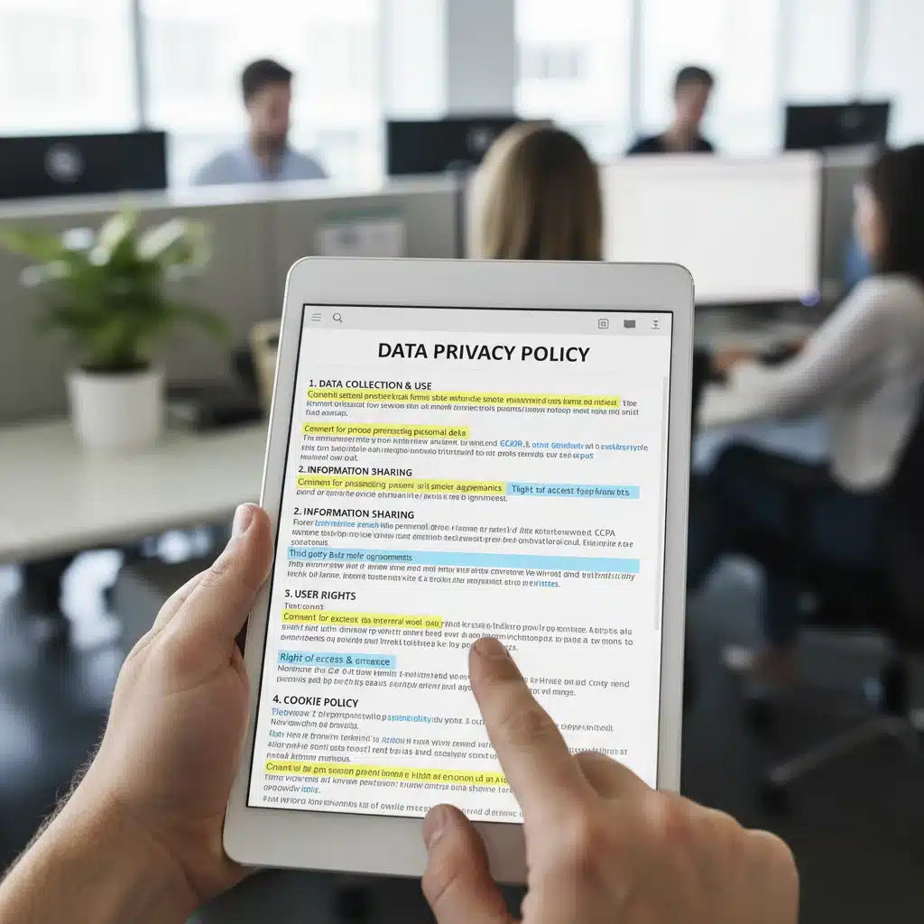 Close-up of data privacy policy on a tablet for business compliance