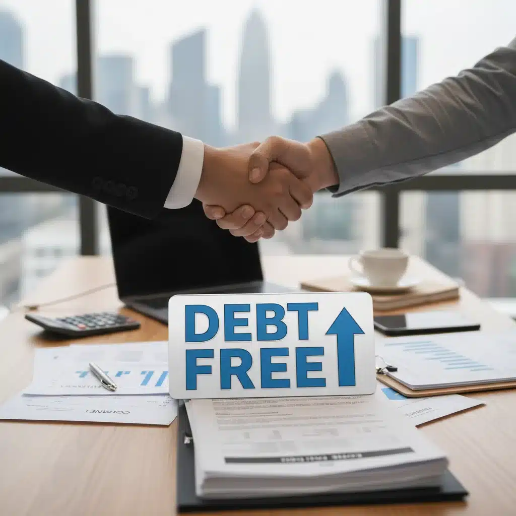 Two hands shaking after successful debt negotiation