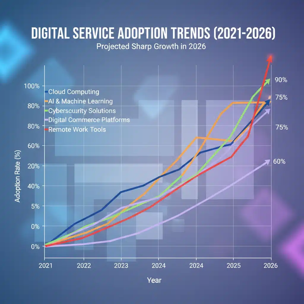 Graph showing the historical and projected growth of digital service adoption.