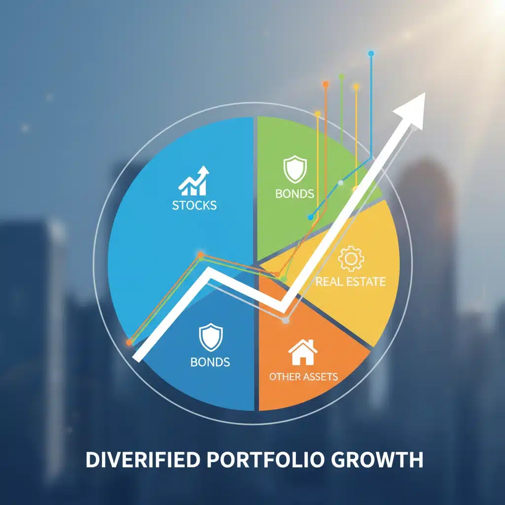 Diversified investment portfolio showing various asset classes and growth.