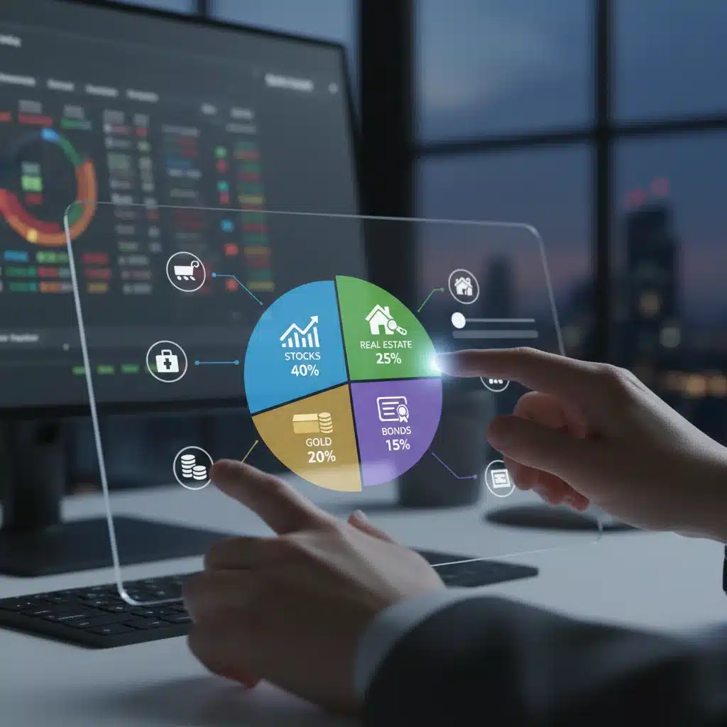 Diversified investment portfolio on a digital screen with active management