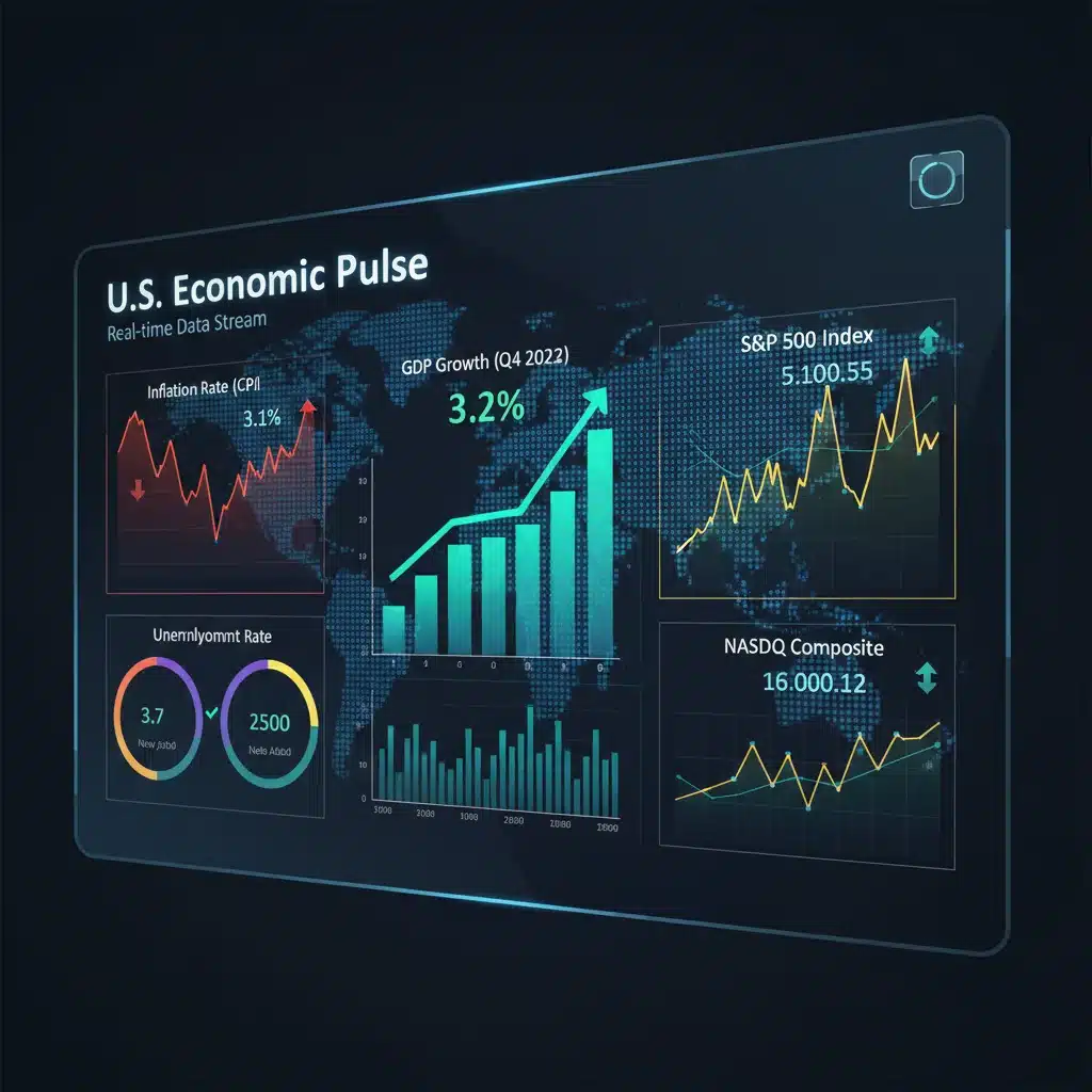 Economic dashboard displaying key global and U.S. financial indicators