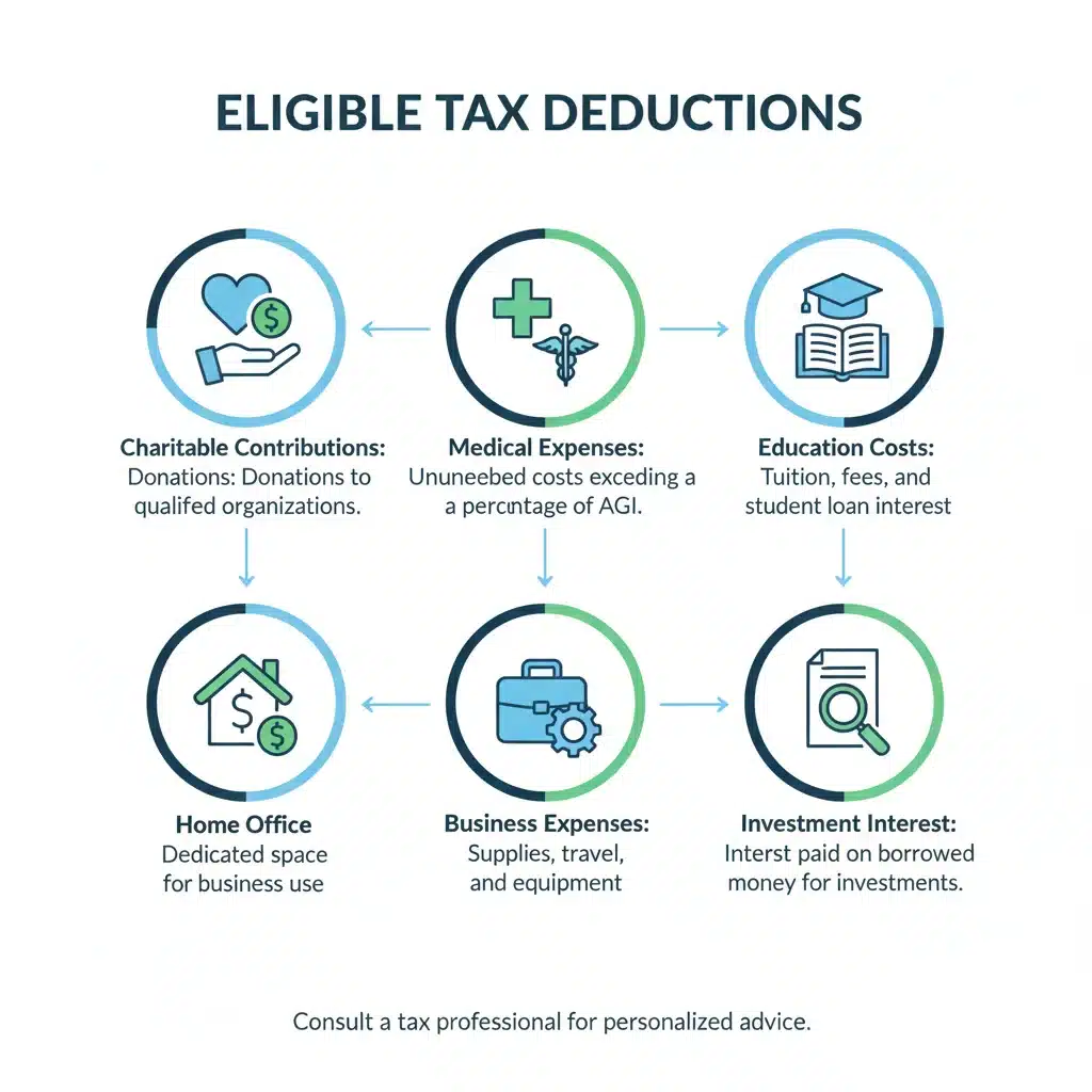 Infographic showing various eligible tax deductions categories