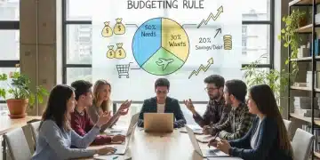 Young adults learning financial literacy and budgeting with 50/30/20 rule