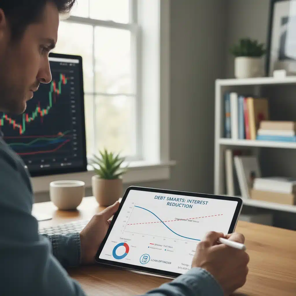 Individual using financial software to plan debt reduction strategies.