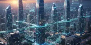 Futuristic cityscape with global network lines, representing the complex global economic outlook for 2026.
