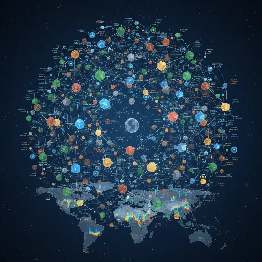Interconnected global financial data network illustrating market dependencies