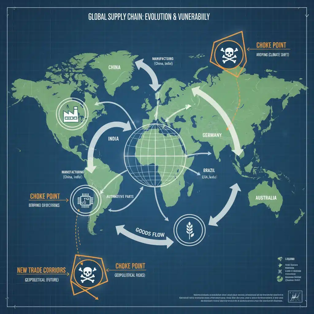 Infographic of global supply chain logistics and trade flows