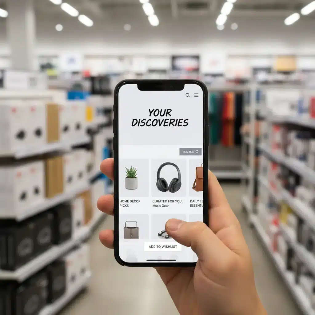 Smartphone displaying a hyper-personalized shopping app interface.