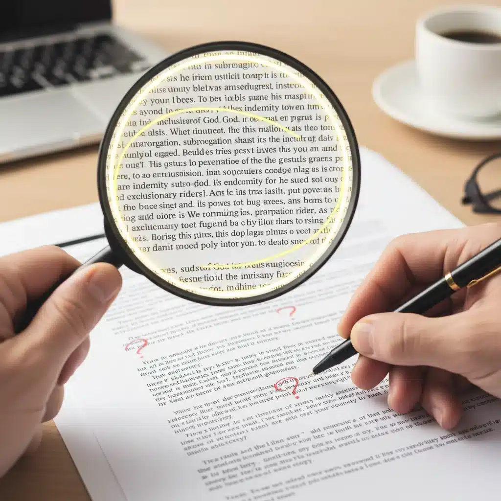 Magnifying glass examining fine print of an insurance policy.