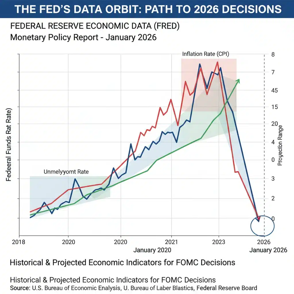 Graph illustrating historical and projected interest rate trends with economic indicators.