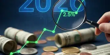 Investment Fees 2026: Save 0.5% Annually, Gain $5,000 in Your Portfolio Financial graph with coins and magnifying glass highlighting small percentage, representing investment fee impact in 2026.