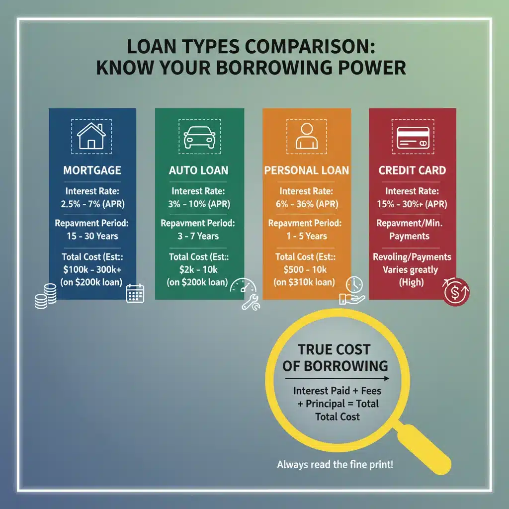 Infographic comparing various loan types and their true costs.