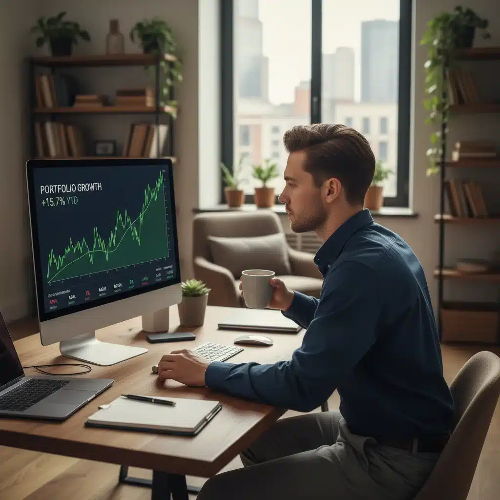 Millennial analyzing stock market trends for investment