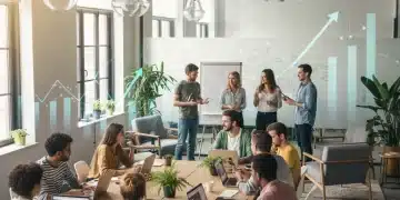Millennials collaboratively planning for retirement with financial charts