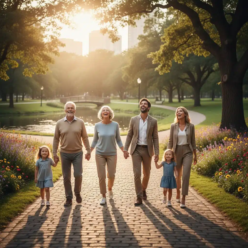 Multi-generational family enjoying a park, symbolizing a secure future and protected legacy through estate planning.