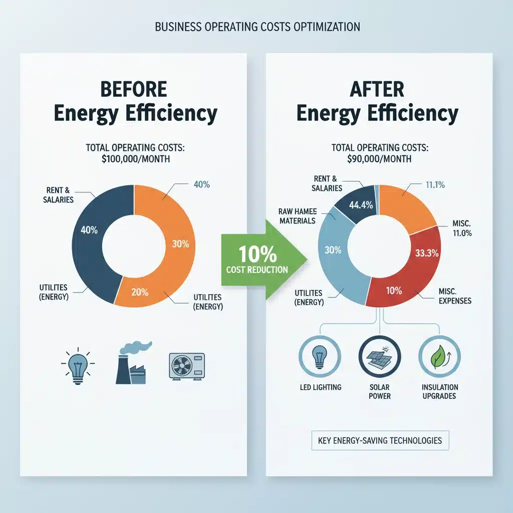 Infographic showing 10% operating cost reduction through energy efficiency.