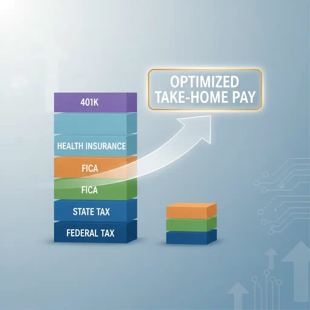 Infographic showing different paycheck deduction categories and their impact on take-home pay.