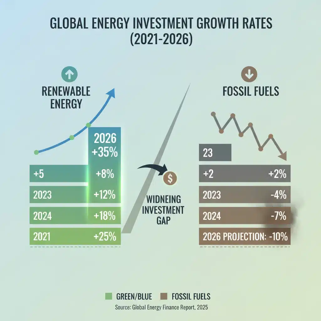 Comparative growth chart of renewable vs. fossil fuel investments