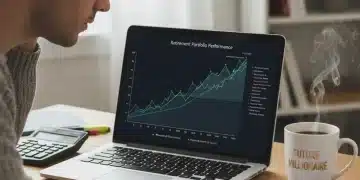 Person planning retirement finances on laptop with calculator and coffee.