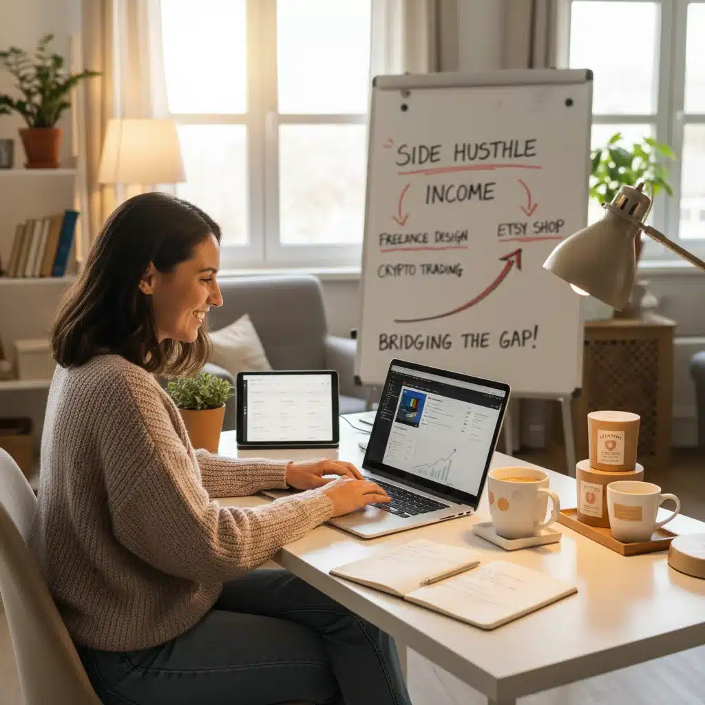 Person successfully earning extra income through a side hustle