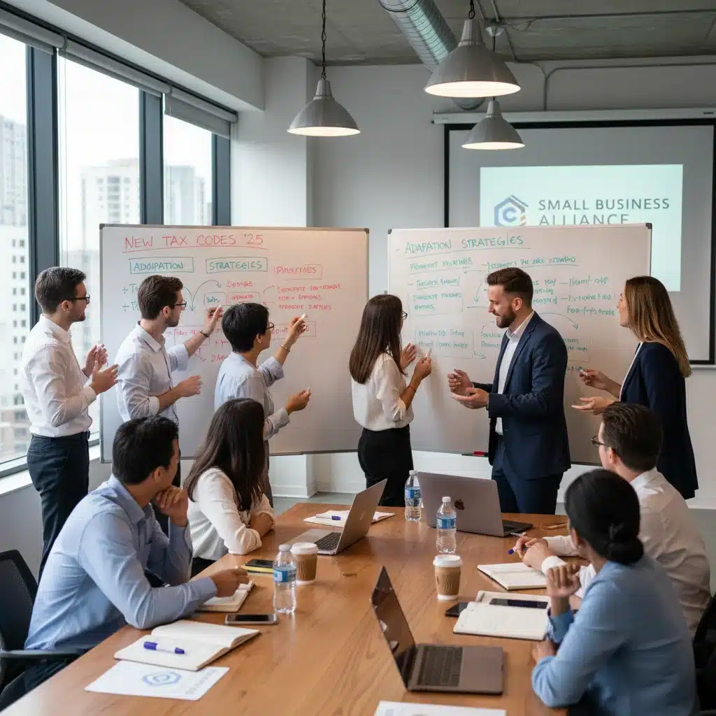 Small business owners collaborating on tax strategy adaptation for 2026 legislation