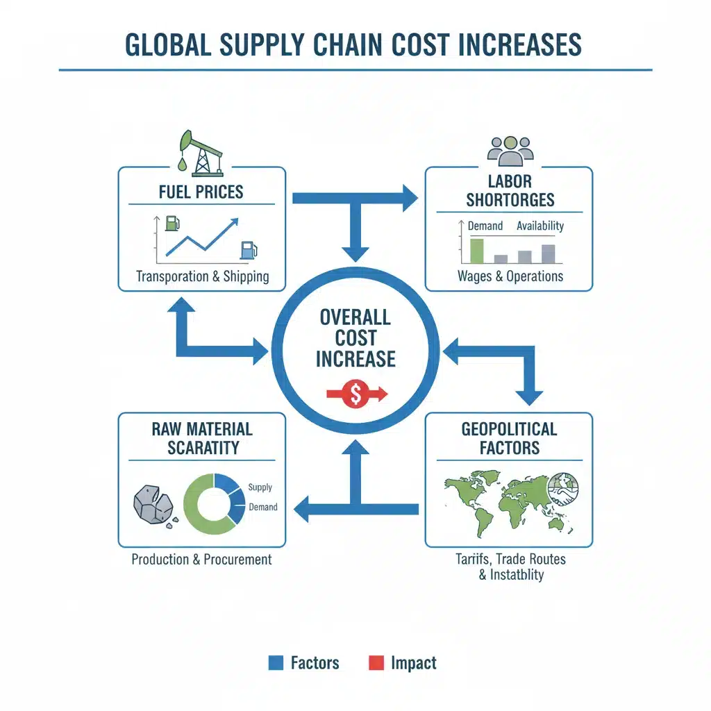 Infographic showing various factors contributing to supply chain cost increases